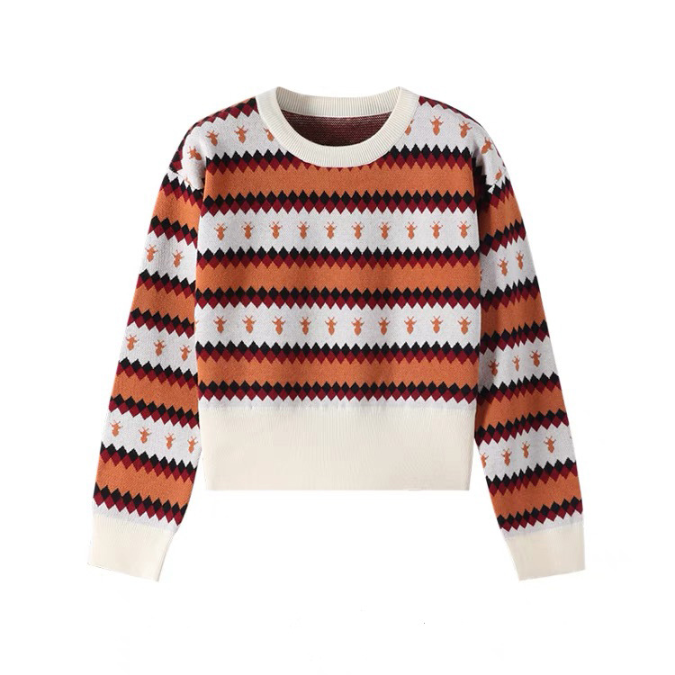여성을 위한 OEM 맞춤형 새 디자이너 가을 겨울 패션 자카드 스트라이프 니트 풀오버 스웨터