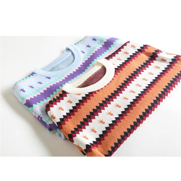 여성을 위한 OEM 맞춤형 새 디자이너 가을 겨울 패션 자카드 스트라이프 니트 풀오버 스웨터