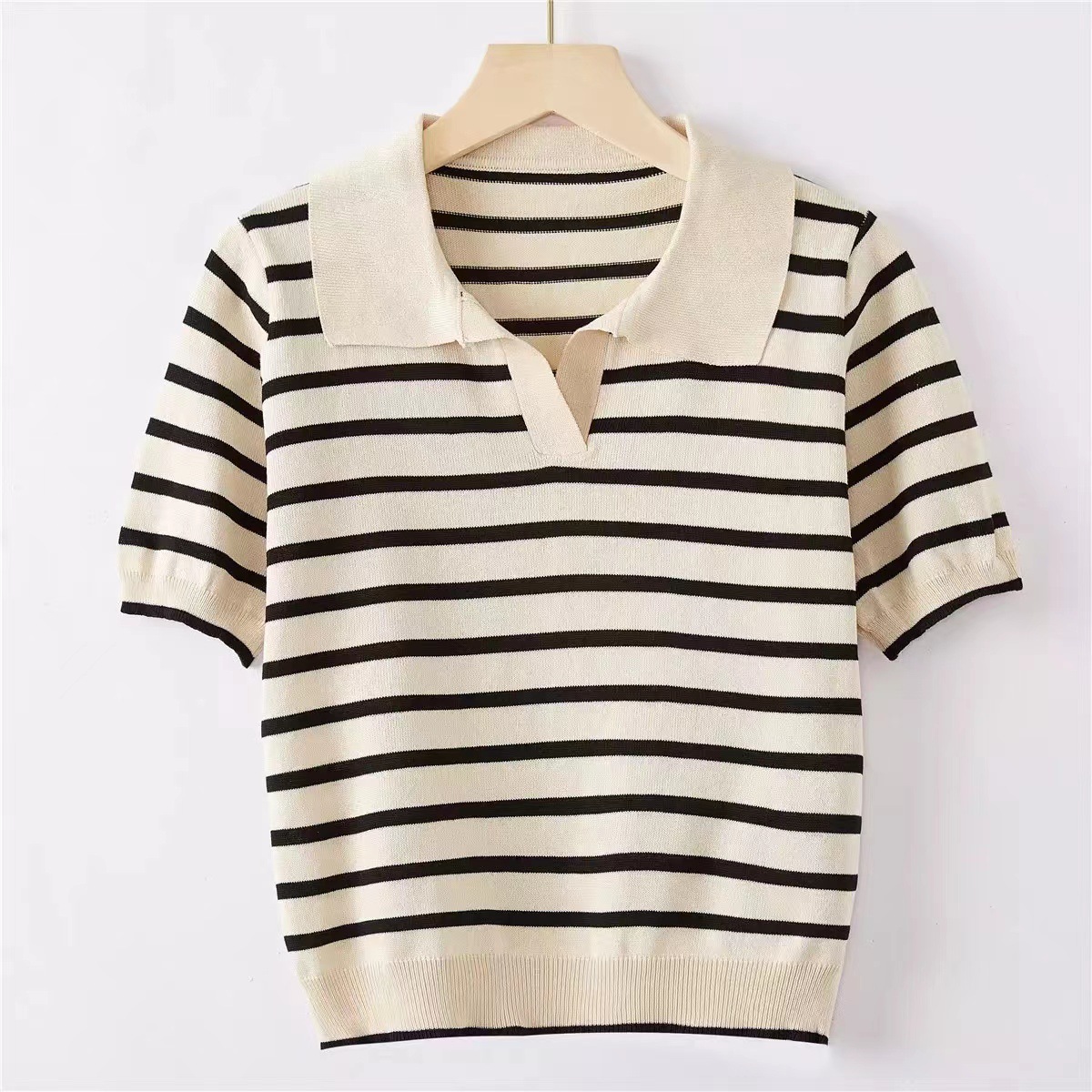 OEM 공장 사용자 정의 여름 디자이너 스트라이프 숙녀 니트 니트 셔츠 탑 스웨터 카디건 여성을위한