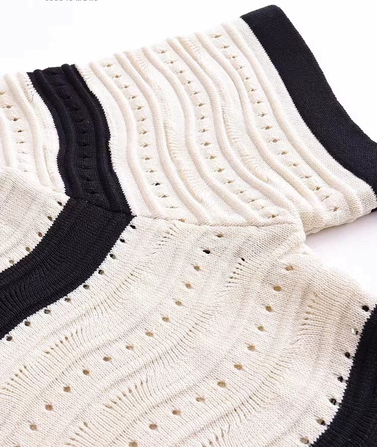 OEM 공장 사용자 정의 봄 여름 슬림 짧은 소매 V 넥 스트라이프 여성 긴 니트 스웨터 드레스