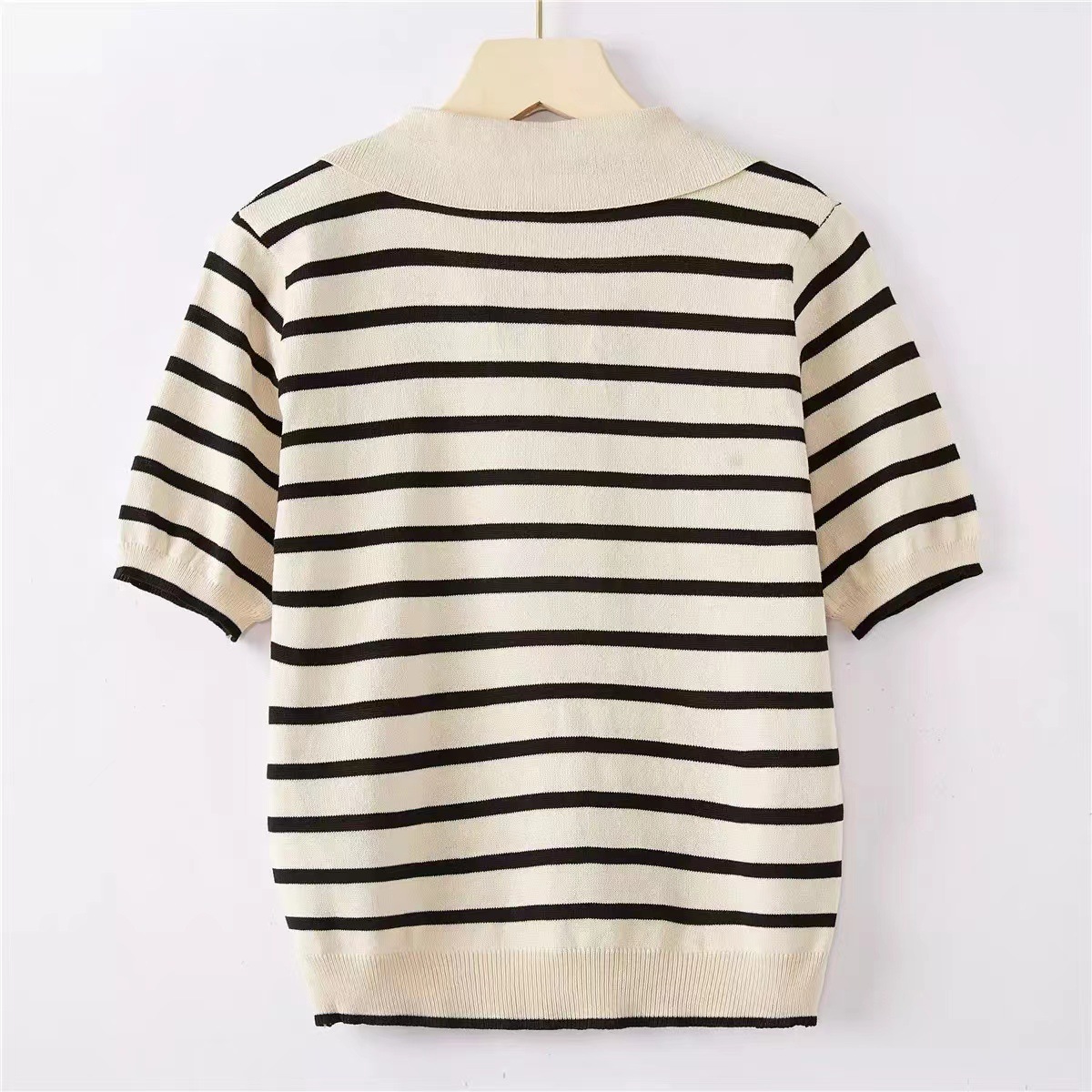 OEM 공장 사용자 정의 여름 디자이너 스트라이프 숙녀 니트 니트 셔츠 탑 스웨터 카디건 여성을위한