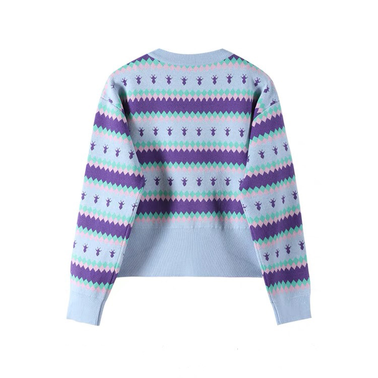 여성을 위한 OEM 맞춤형 새 디자이너 가을 겨울 패션 자카드 스트라이프 니트 풀오버 스웨터