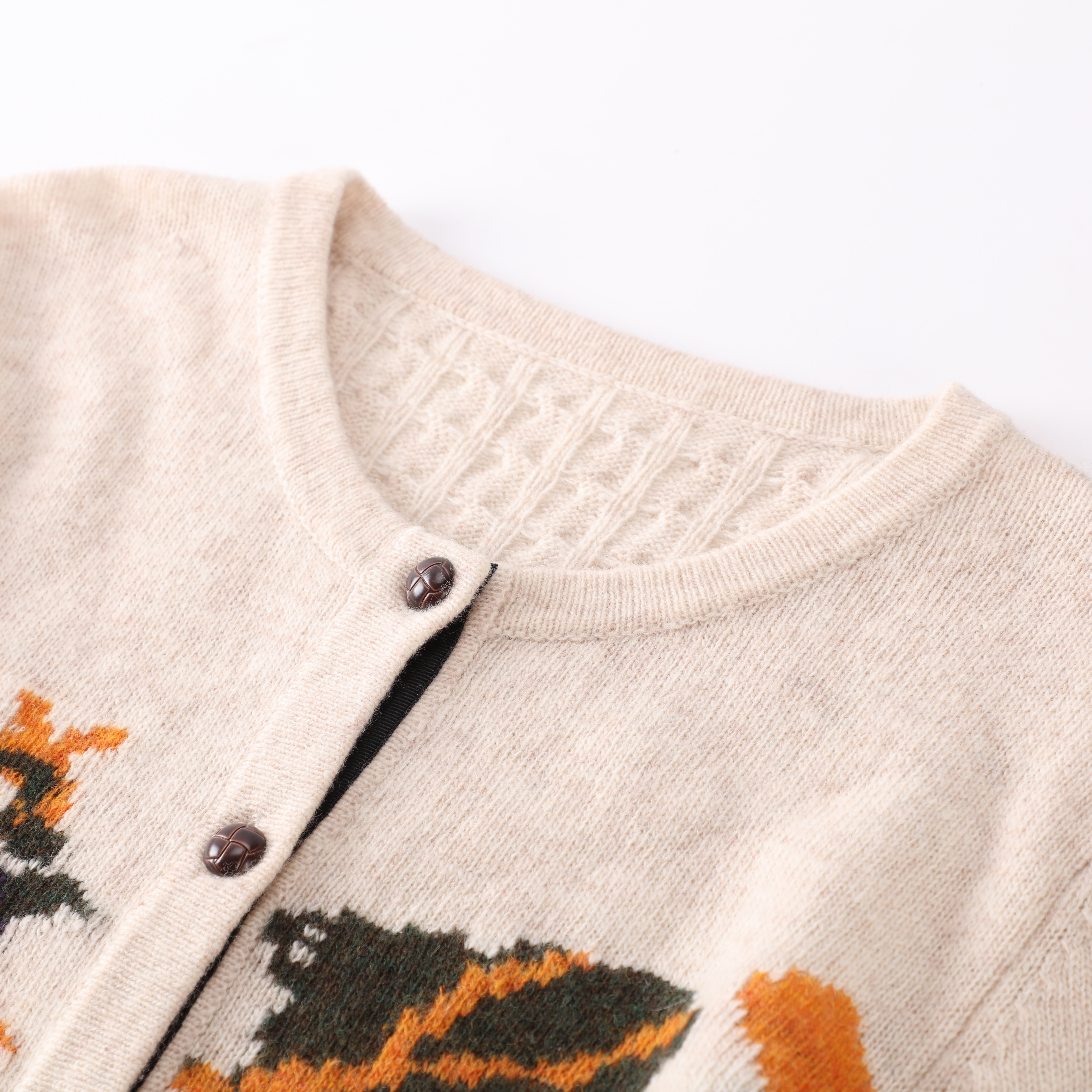 가을 겨울 OEM 사용자 정의 흰색 인쇄 긴 소매 모직 여성 탑 니트 스웨터 카디건