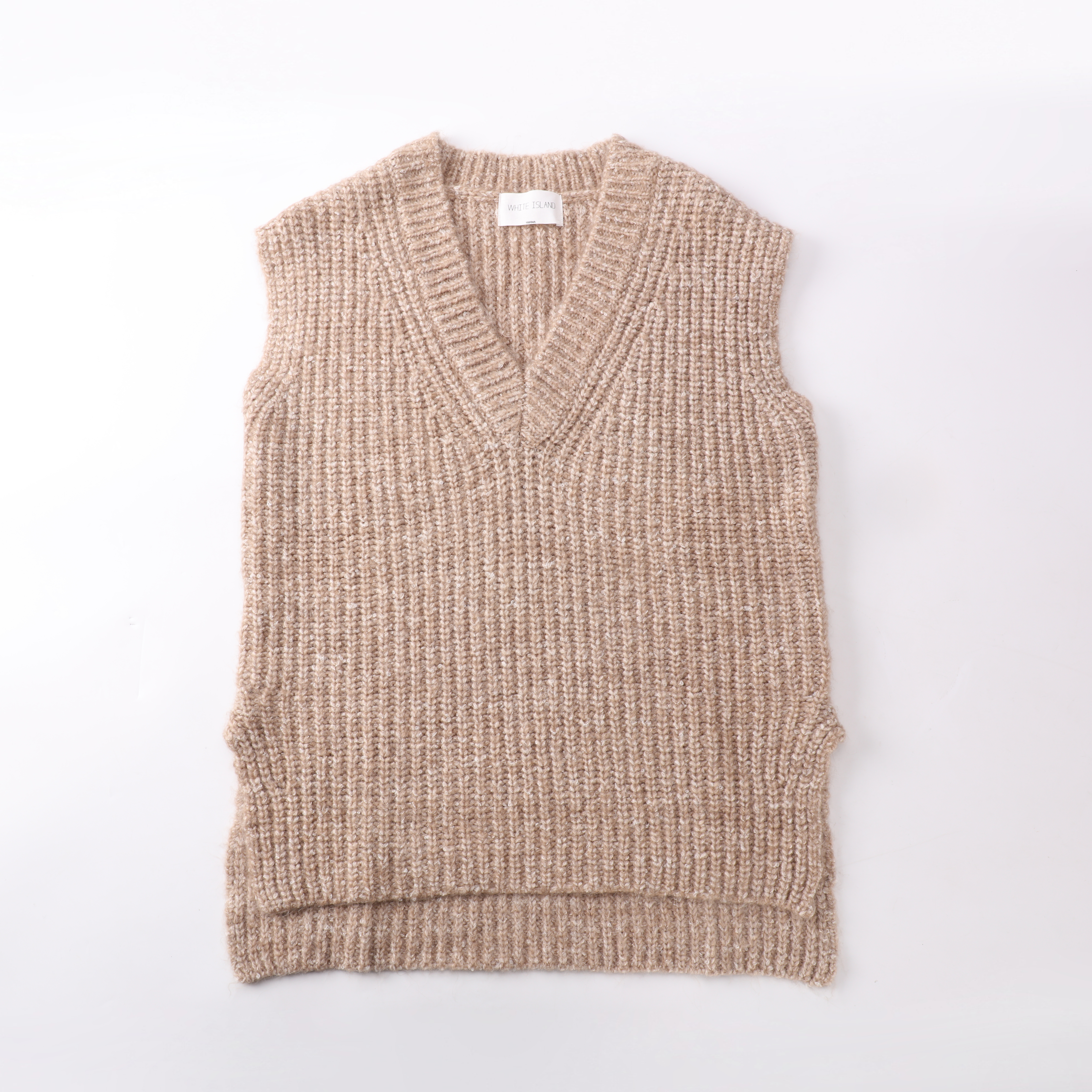 OEM 공장 사용자 정의 여성 브이넥 니트 민소매 풀오버 스웨터 탑 베스트 