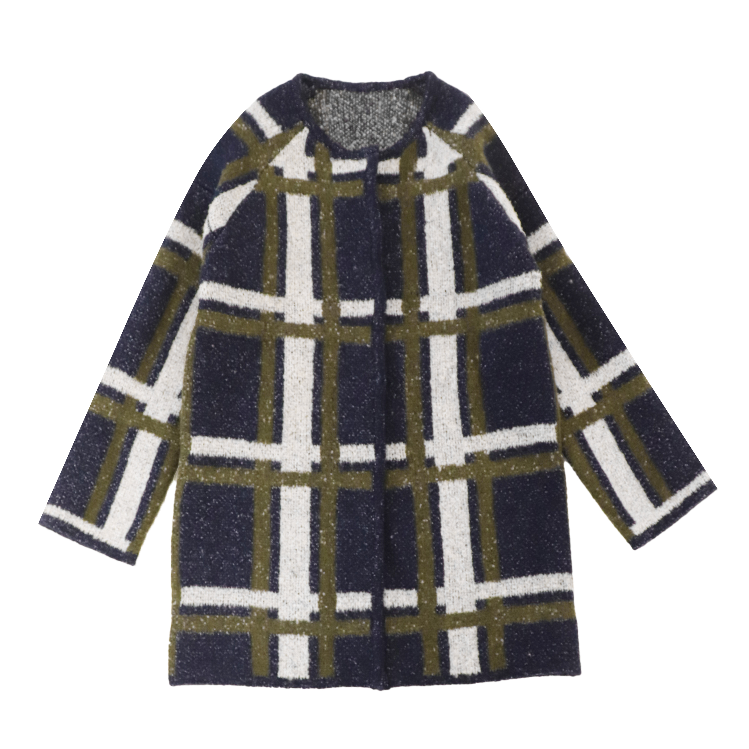 OEM 공장 사용자 정의 격자 무늬 인쇄 긴 소매 여성 숙녀 니트 스웨터 코트 카디건