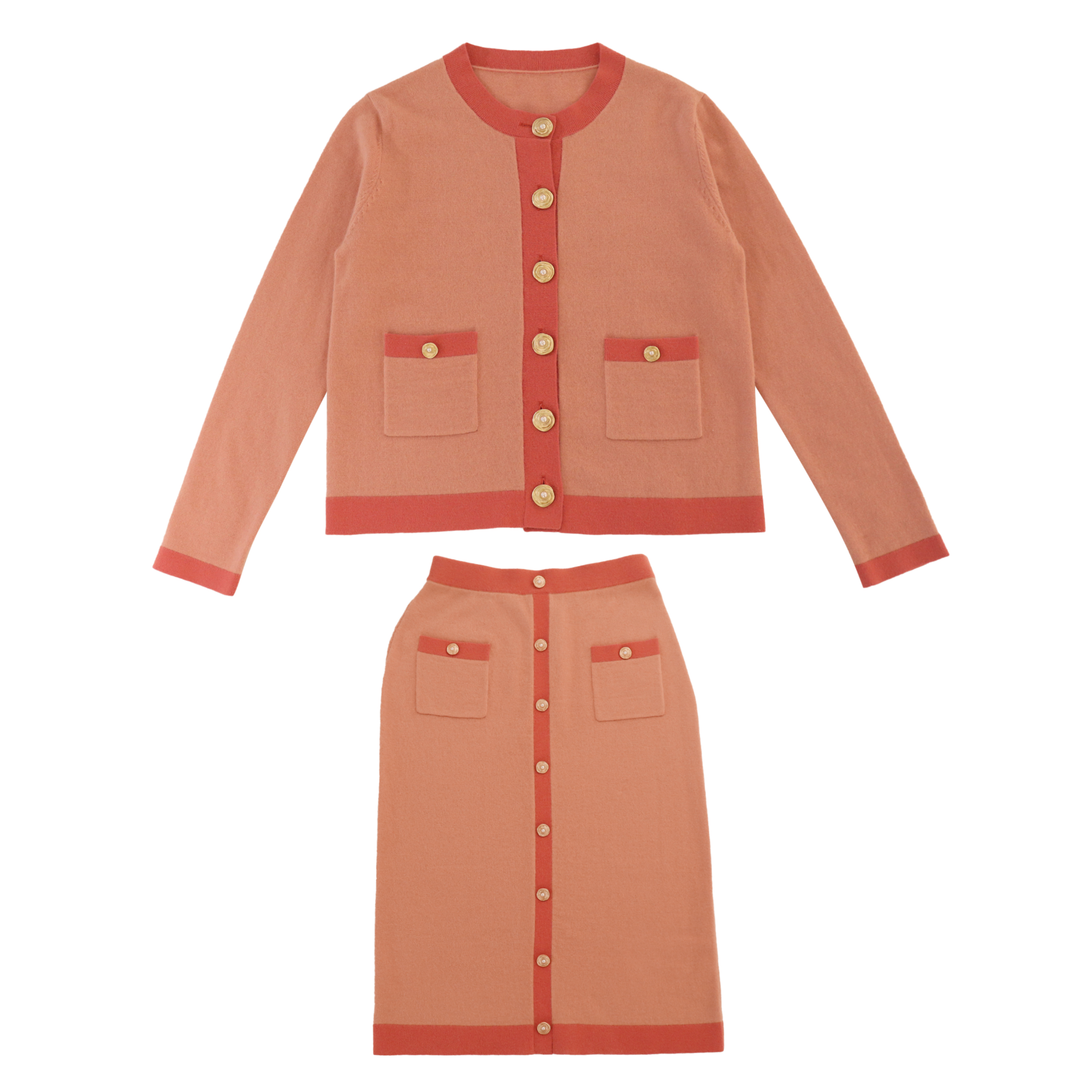 OEM 사용자 지정 겨울 긴팔 스웨터 카디건 탑 스커트 투피스 여성 니트 세트