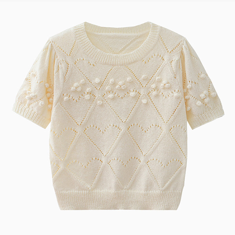 OEM 공장 사용자 정의 여름 디자이너 숙녀 니트 속이 빈 짧은 소매 여성 니트 셔츠 탑 스웨터 