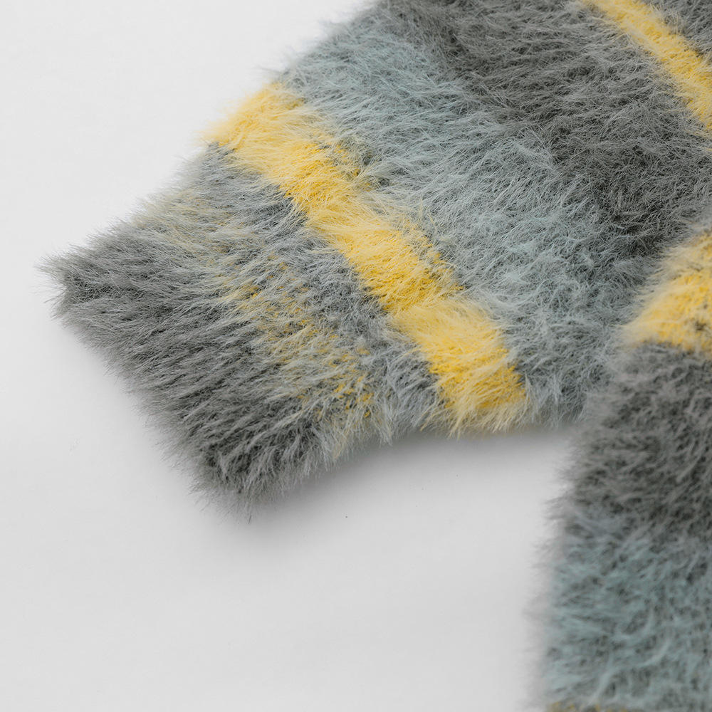 OEM 주문 가을 겨울 남자 연약한 모헤어 니트 V 목 니트 줄무늬 코트 가디건 스웨터 