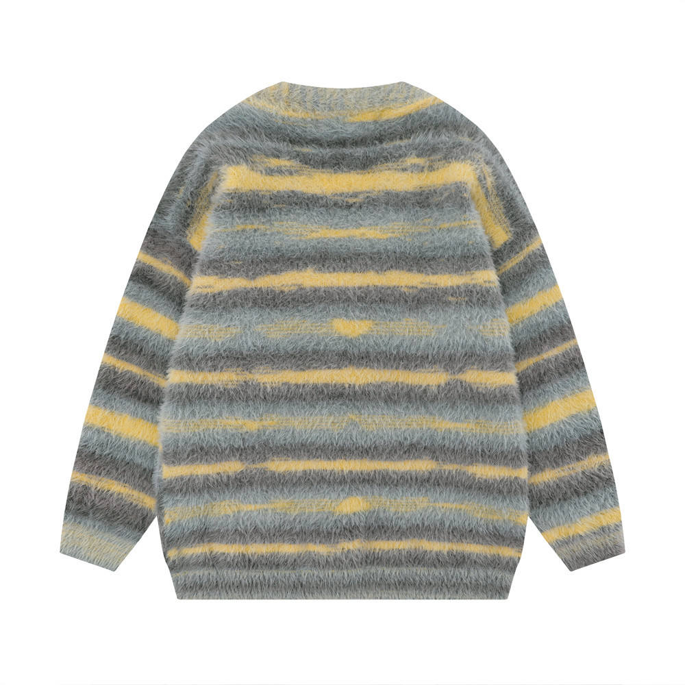 OEM 주문 가을 겨울 남자 연약한 모헤어 니트 V 목 니트 줄무늬 코트 가디건 스웨터 