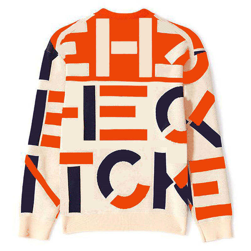 OEM 주문 남자 풀오버 스웨터 자카드 직물 편지 니트 최고 긴 소매 대원 목 풀오버 스웨터