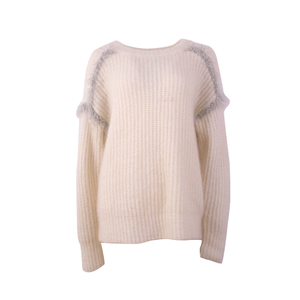 OEM Custom Women 's Autumn 겨울 니트웨어 소프트 긴 소매 베이지 색 니트 풀오버 스웨터