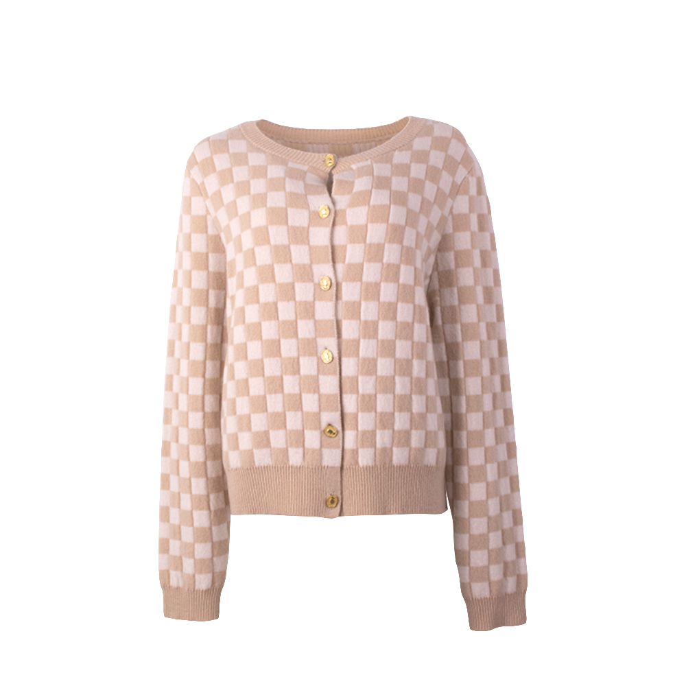 OEM 제조 사용자 정의 가을 겨울 니트 격자 무늬 니트 긴 소매 여성 숙녀 스웨터 코트 가디건